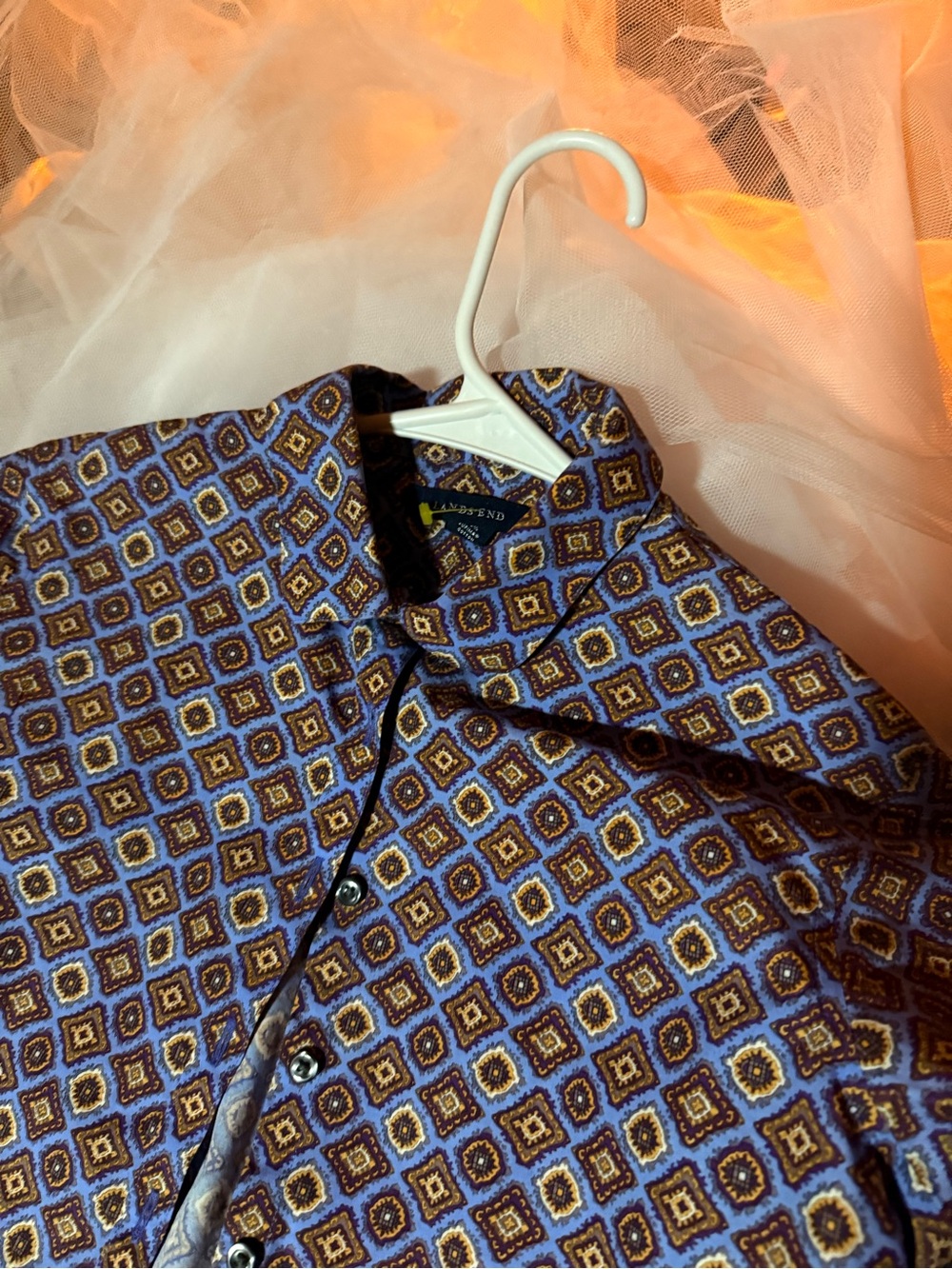 Vintage 90s Women's Geometric Print Button-Up Shirt - Blue Size S